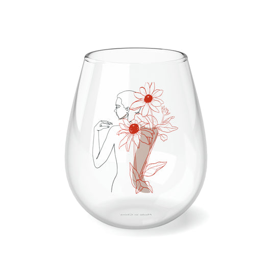 Cute Orange Blossom, Boho Wine Glass, Wine Lover stemless, Unique stemless wine glass, Trendy wine glass, Wine glass gift - SaviTraviDesigns