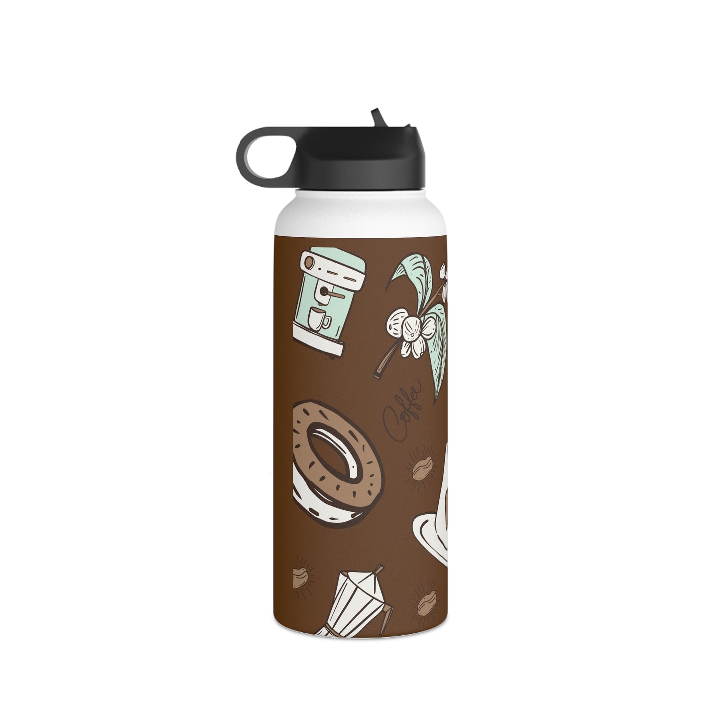 Coffee water bottle, Design water bottle, Stainless Steel Water Bottle, Standard Lid - SaviTraviDesigns