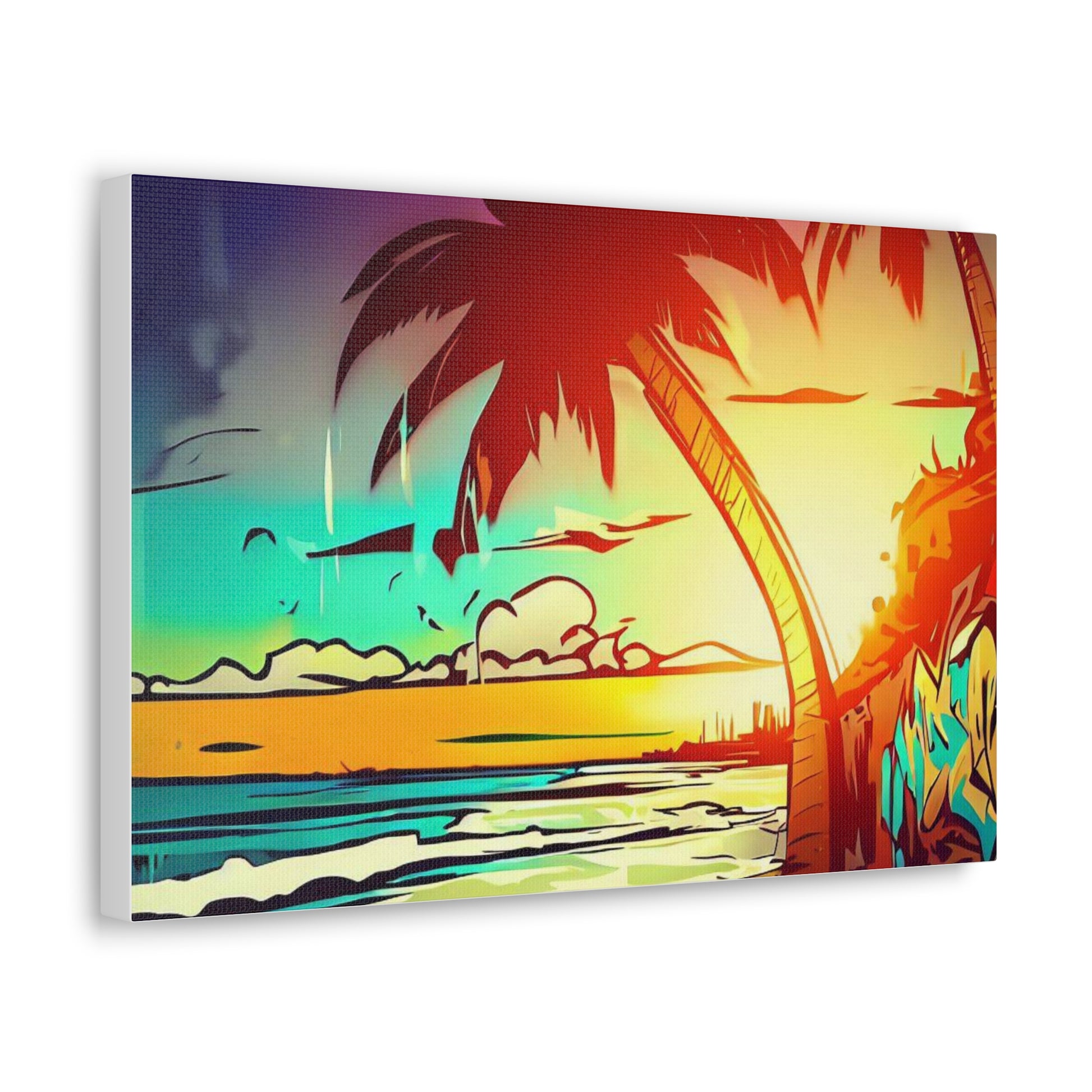 Graffiti Palm Tree, Sunset Beach, Graffiti art prints, Street art canvas, Urban art decor, Graffiti-style wall art, Graffiti canvas prints, Street art posters