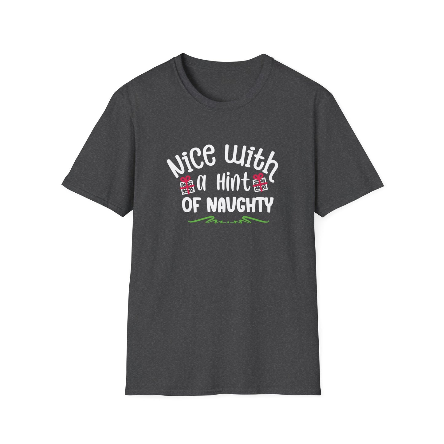 Nice With A Hint Of Naughty Holiday Graphic Shirt Dark Heather