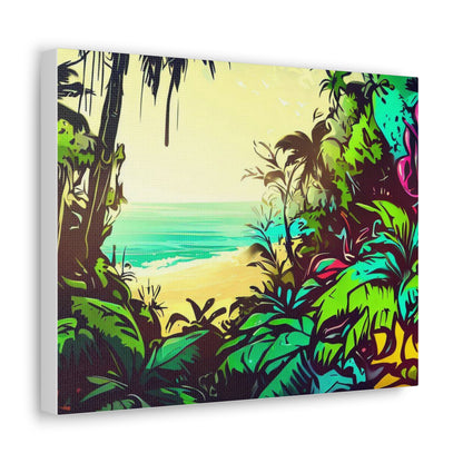 Jungle Beach, Rainforest Ocean, Graffiti-inspired home decor, Modern street art prints, Graffiti wall art, Street art canvas art, Graffiti artist prints - SaviTraviDesigns