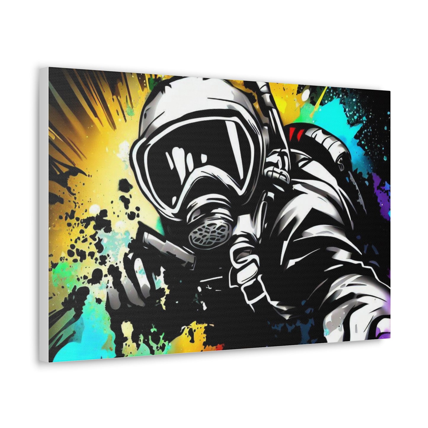 Gas Mask, SCUBA Diver, Graffiti Artist, Graffiti-inspired home decor, Modern street art prints, Graffiti wall art, Street art canvas art, Graffiti artist prints 24″ x 16″ Premium Gallery Wraps (1.25″)