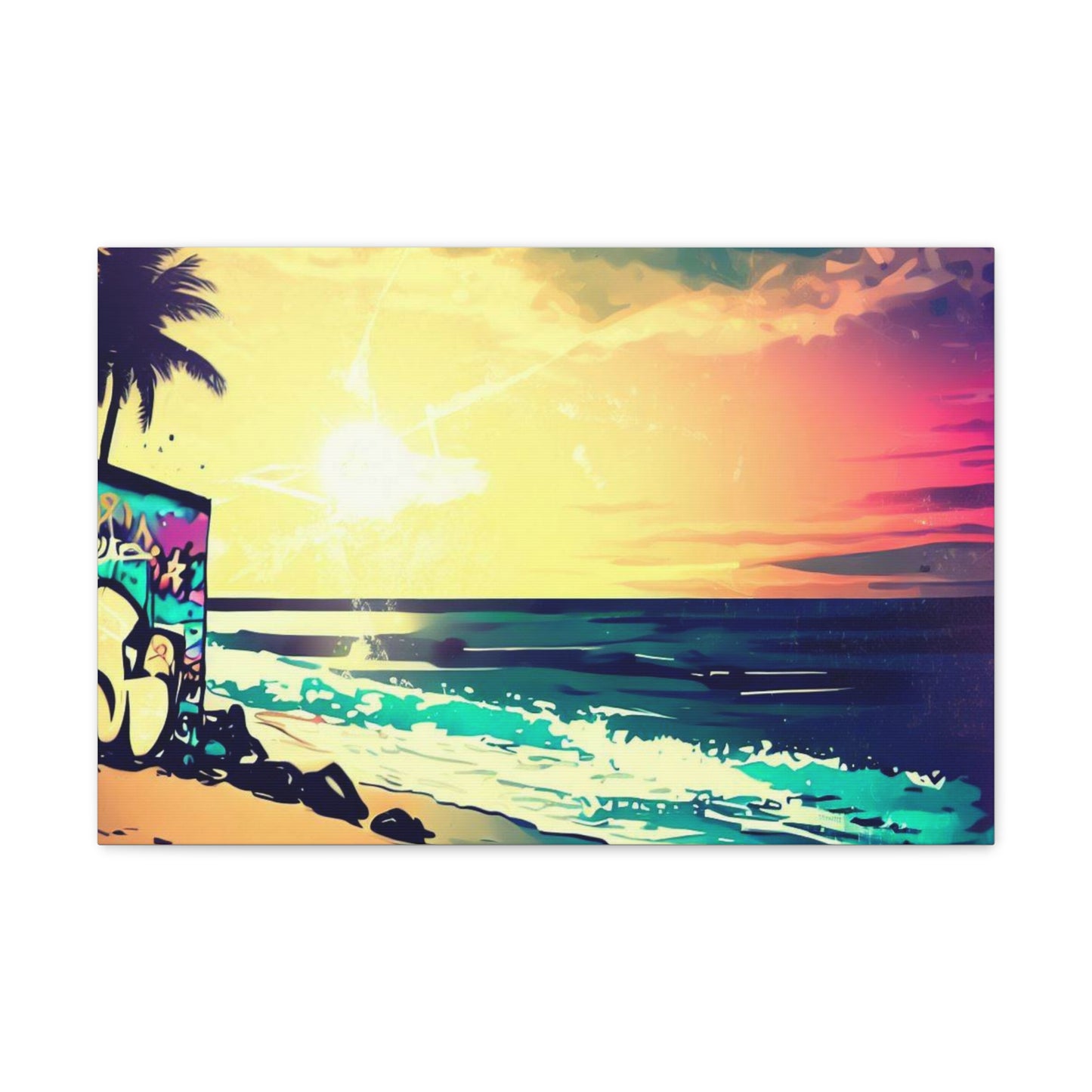 Beach Sunset, Sunset Hut, Graffiti-inspired home decor, Modern street art prints, Graffiti wall art, Street art canvas art, Graffiti artist prints - SaviTraviDesigns