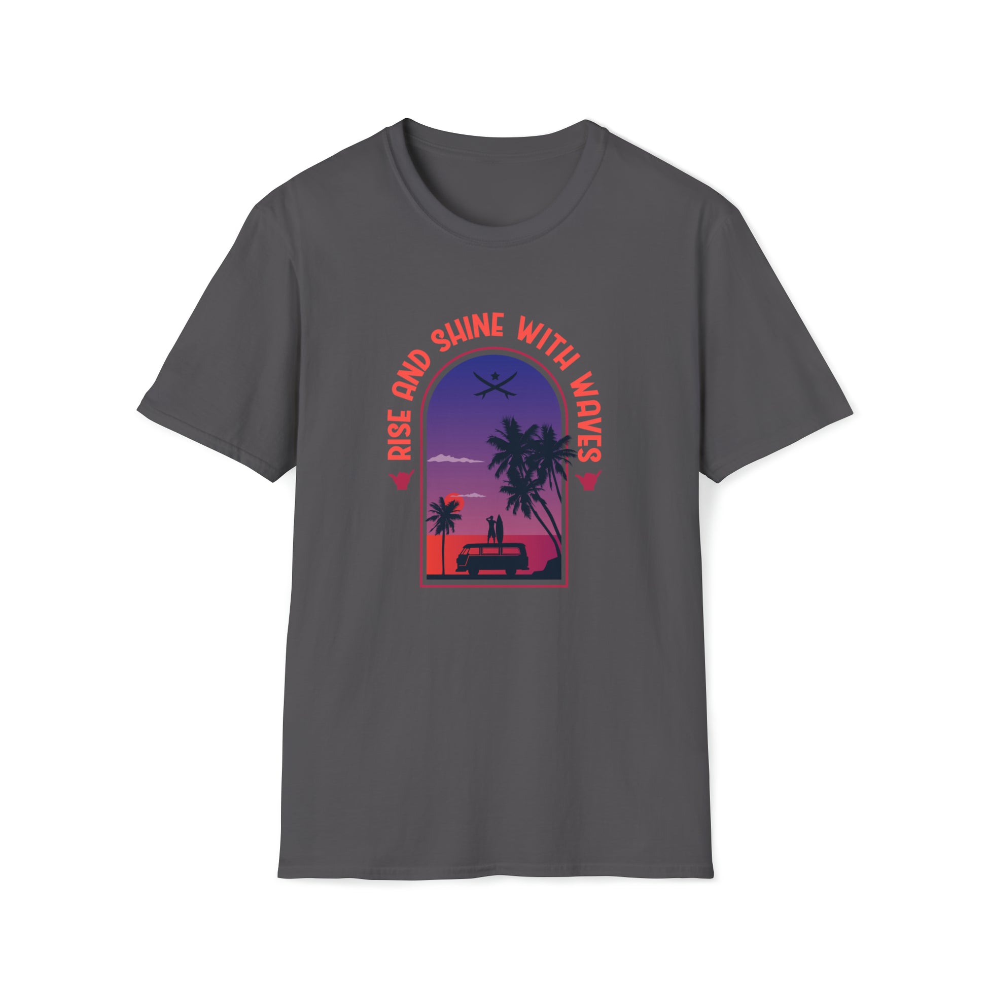 Rise and Shine With Waves |Beach Lifestyle Shirts | Summer Vibe Apparel Charcoal