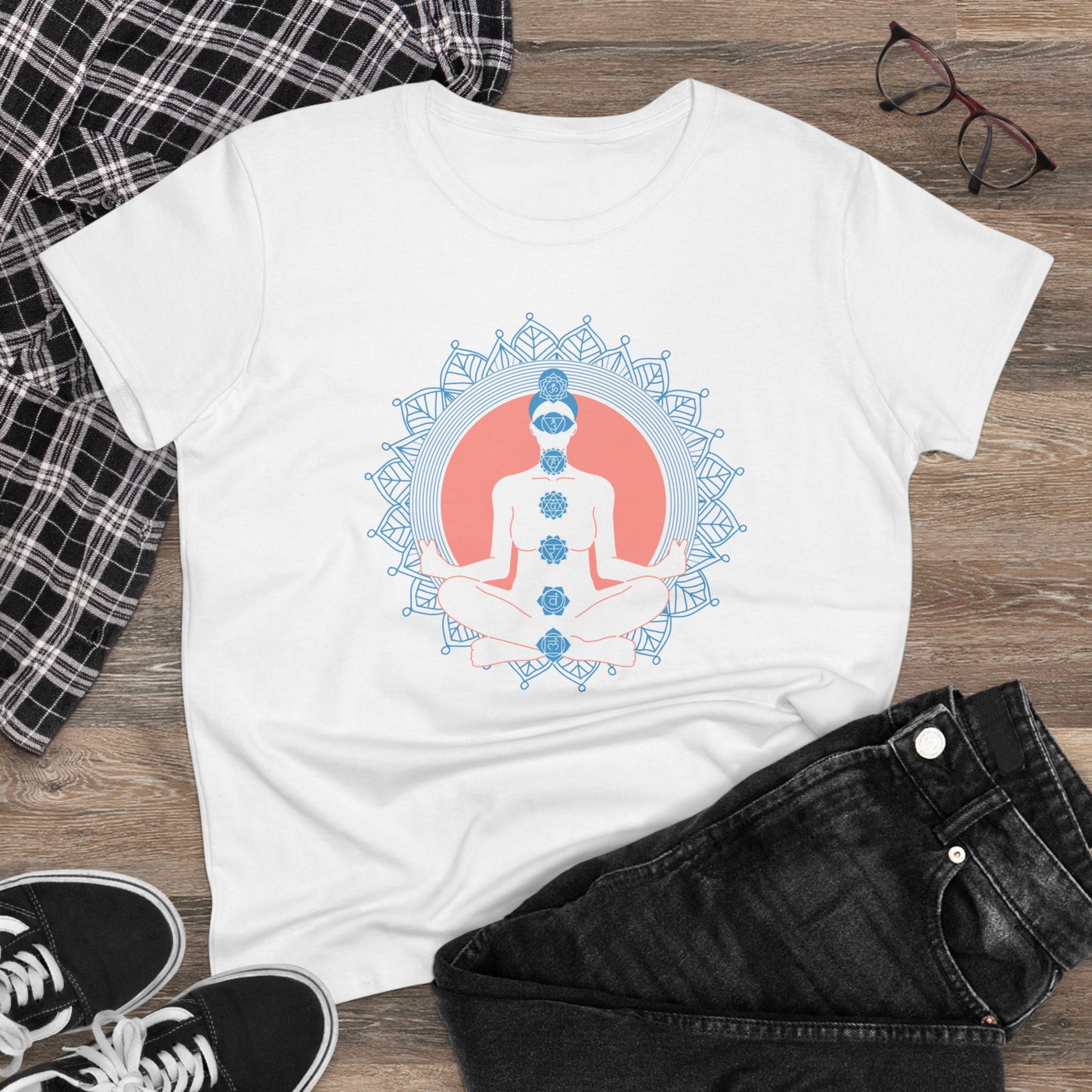 Meditation T-Shirts, Yoga Graphic Tees, Mindfulness Apparel, Zen T-Shirts, Spiritual Shirts, Chakra Tees, Womens T-Shirt White