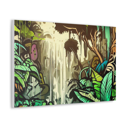 Jungle Waterfall, Rainforest Waterfall, Graffiti-inspired home decor, Modern street art prints, Graffiti wall art, Street art canvas art, Graffiti artist prints 24″ x 16″ Premium Gallery Wraps (1.25″)