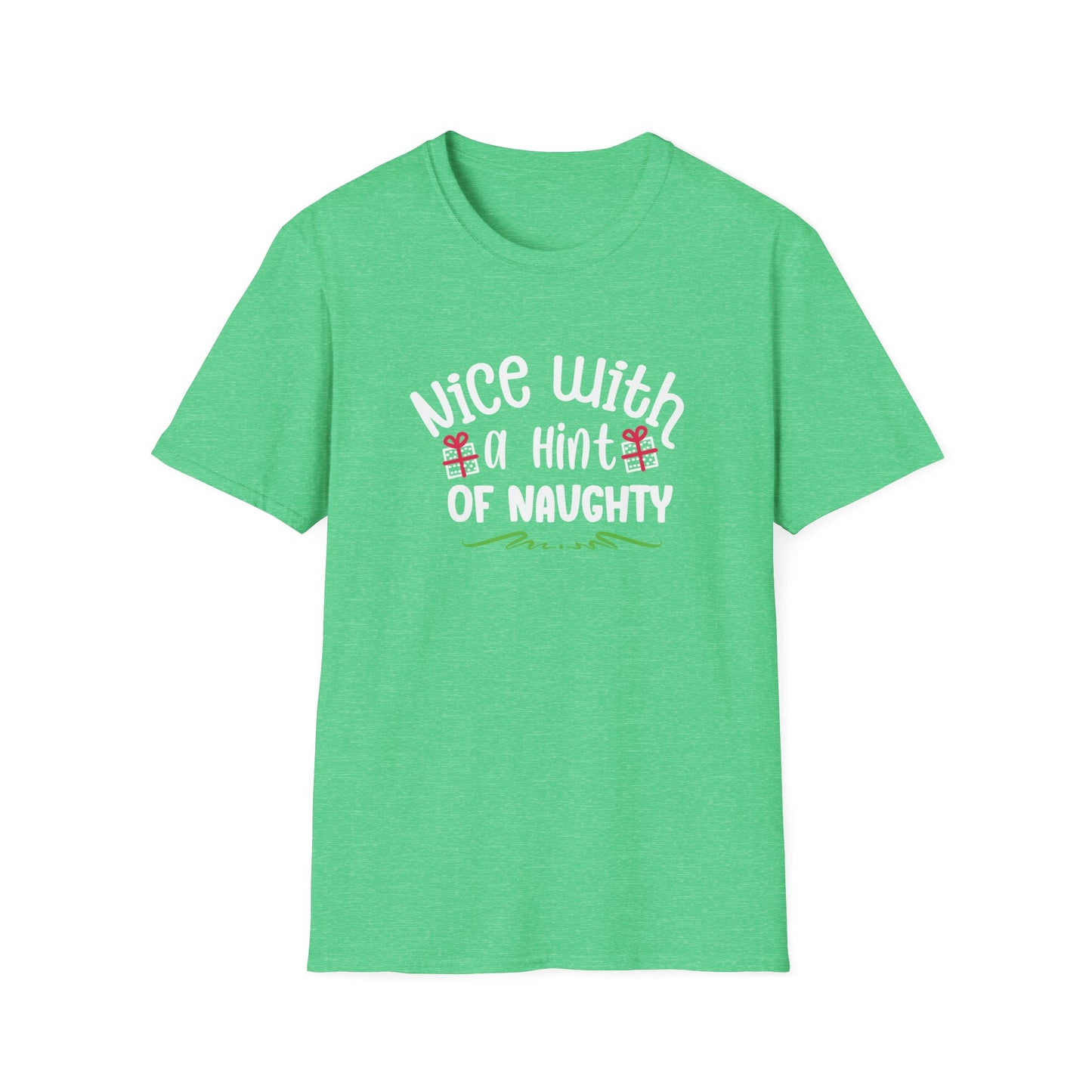 Nice With A Hint Of Naughty Holiday Graphic Shirt Heather Irish Green