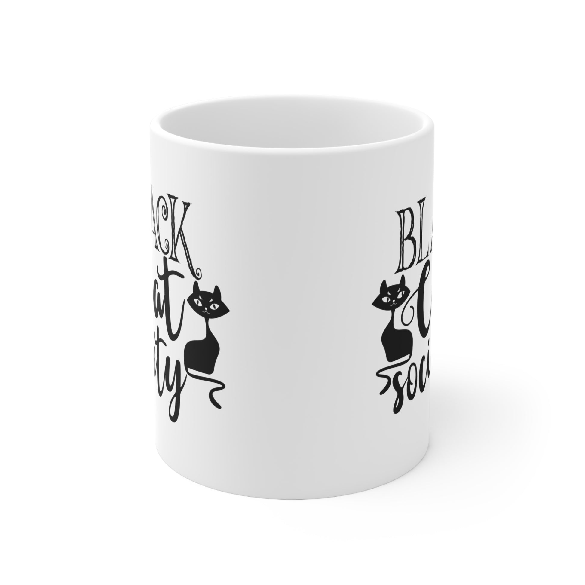 Black Cat Society, Personalized Mug Designs, Creative Coffee Cups, Unique Mug Artwork, Printed Coffee Mugs, Artist-Designed Mugs