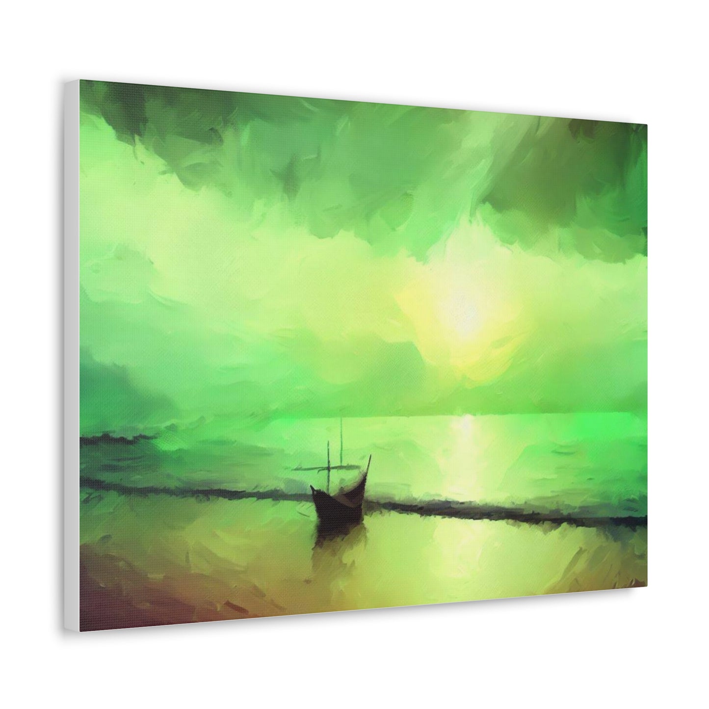 Sailboat Beach, Green Sunset, Beach wall art, sunset art, ocean art, Canvas Gallery Wraps