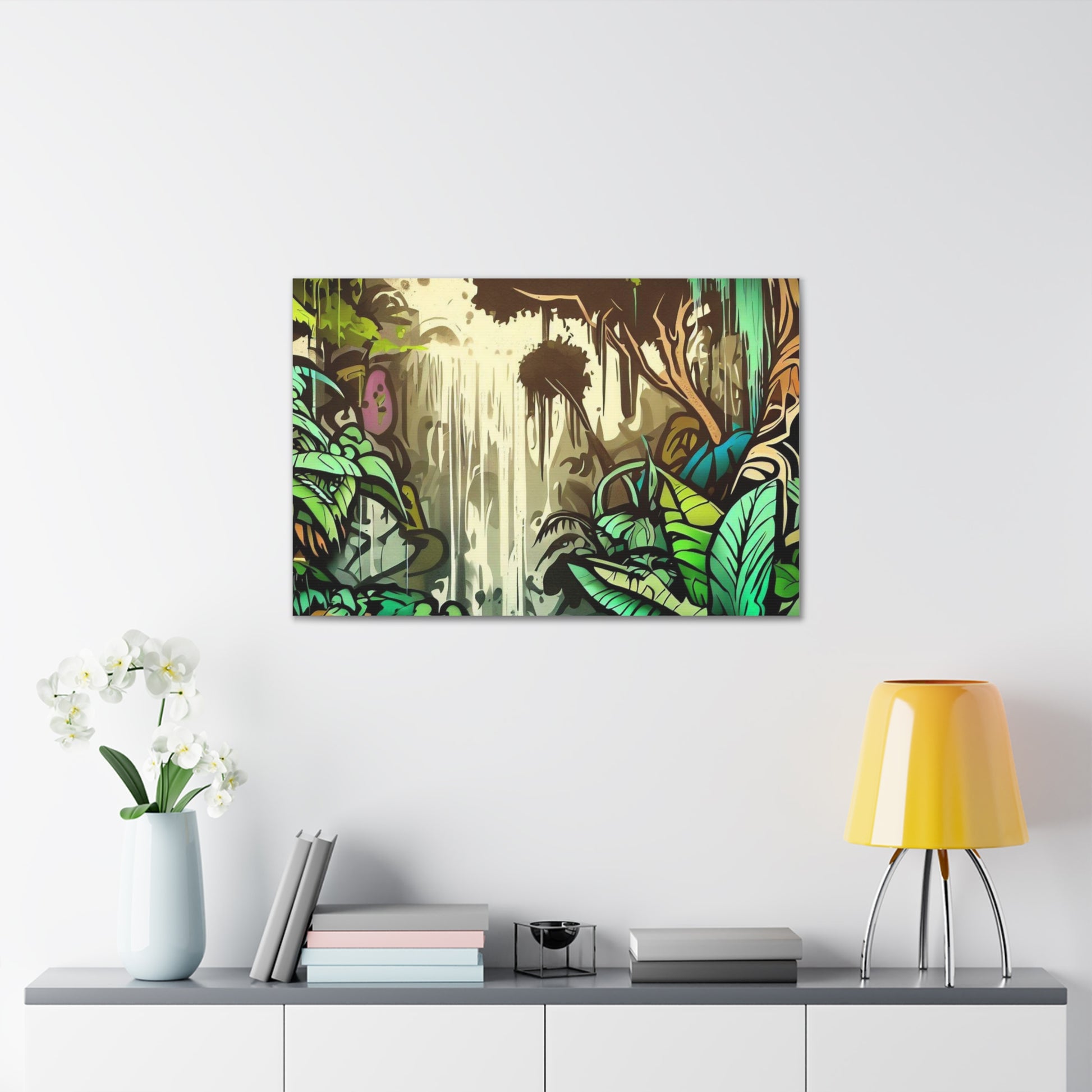 Jungle Waterfall, Rainforest Waterfall, Graffiti-inspired home decor, Modern street art prints, Graffiti wall art, Street art canvas art, Graffiti artist prints