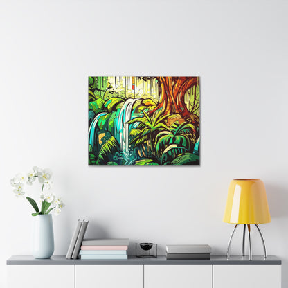 Rainforest Waterfall, Jungle Waterfall, Graffiti-inspired home decor, Modern street art prints, Graffiti wall art, Street art canvas art, Graffiti artist prints - SaviTraviDesigns