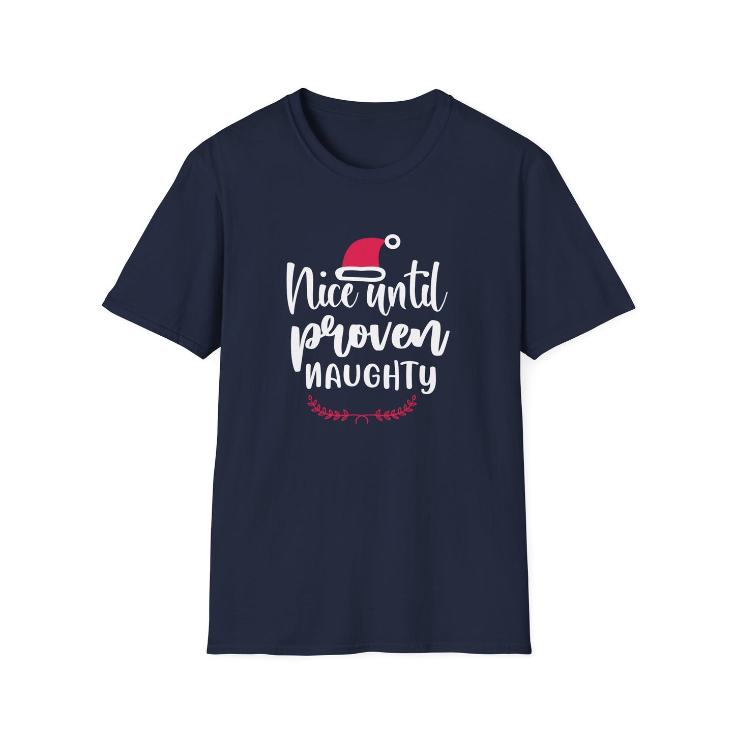 Nice Until Proven Naughty Holiday Graphic T Shirt Navy