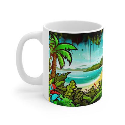 Beach Mug, Graffiti Mug, Personalized Mug Designs, Creative Coffee Cups, Unique Mug Artwork, Printed Coffee Mugs, Artist-Designed Mugs 11oz