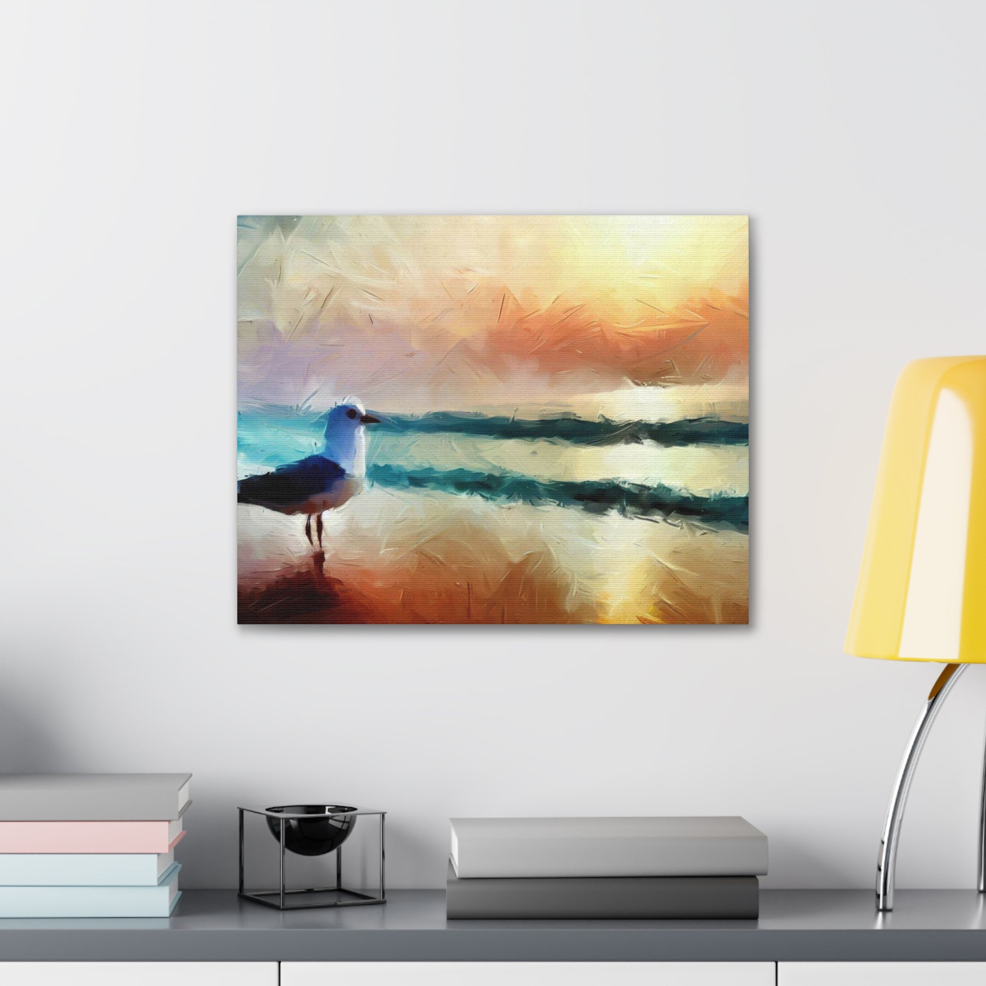 Sunset wall art, beach wall art, ocean art, Canvas Gallery Wraps, Seagull Beach