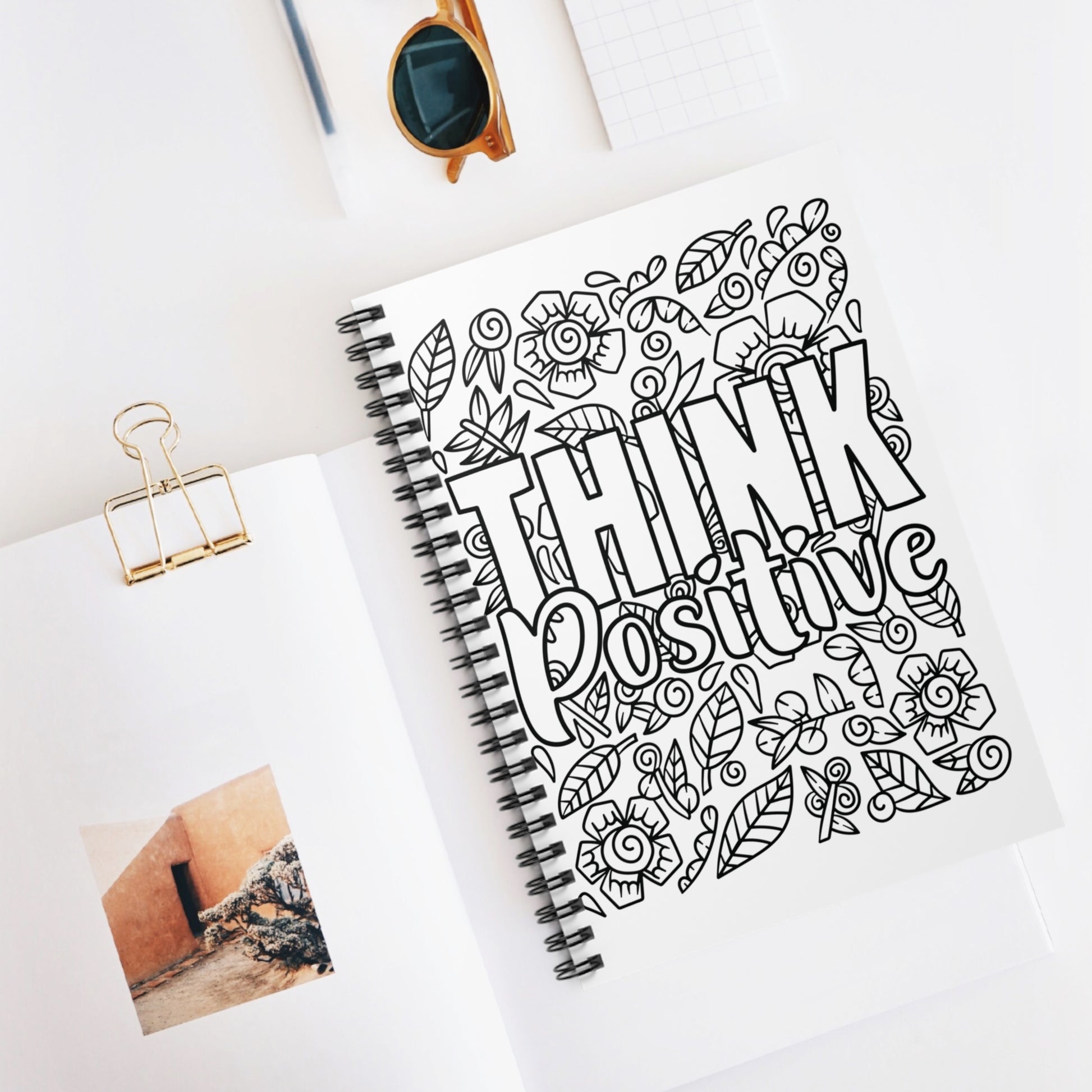 Think Positive, design notepad, Spiral Notebook, Ruled Line, Workout Journal - SaviTraviDesigns