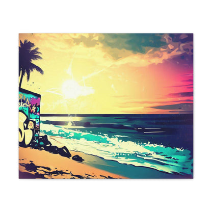 Beach Sunset, Sunset Hut, Graffiti-inspired home decor, Modern street art prints, Graffiti wall art, Street art canvas art, Graffiti artist prints - SaviTraviDesigns