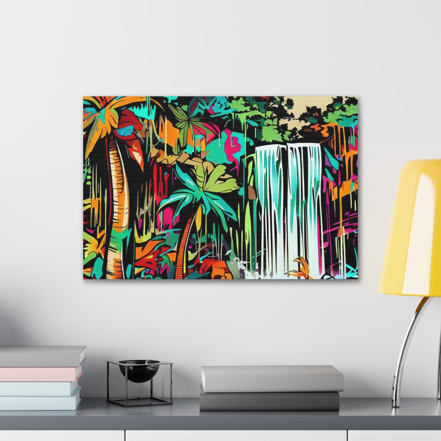 Jungle Waterfall, Rainforest Waterfall, Graffiti-inspired home decor, Modern street art prints, Graffiti wall art, Street art canvas art, Graffiti artist prints - SaviTraviDesigns