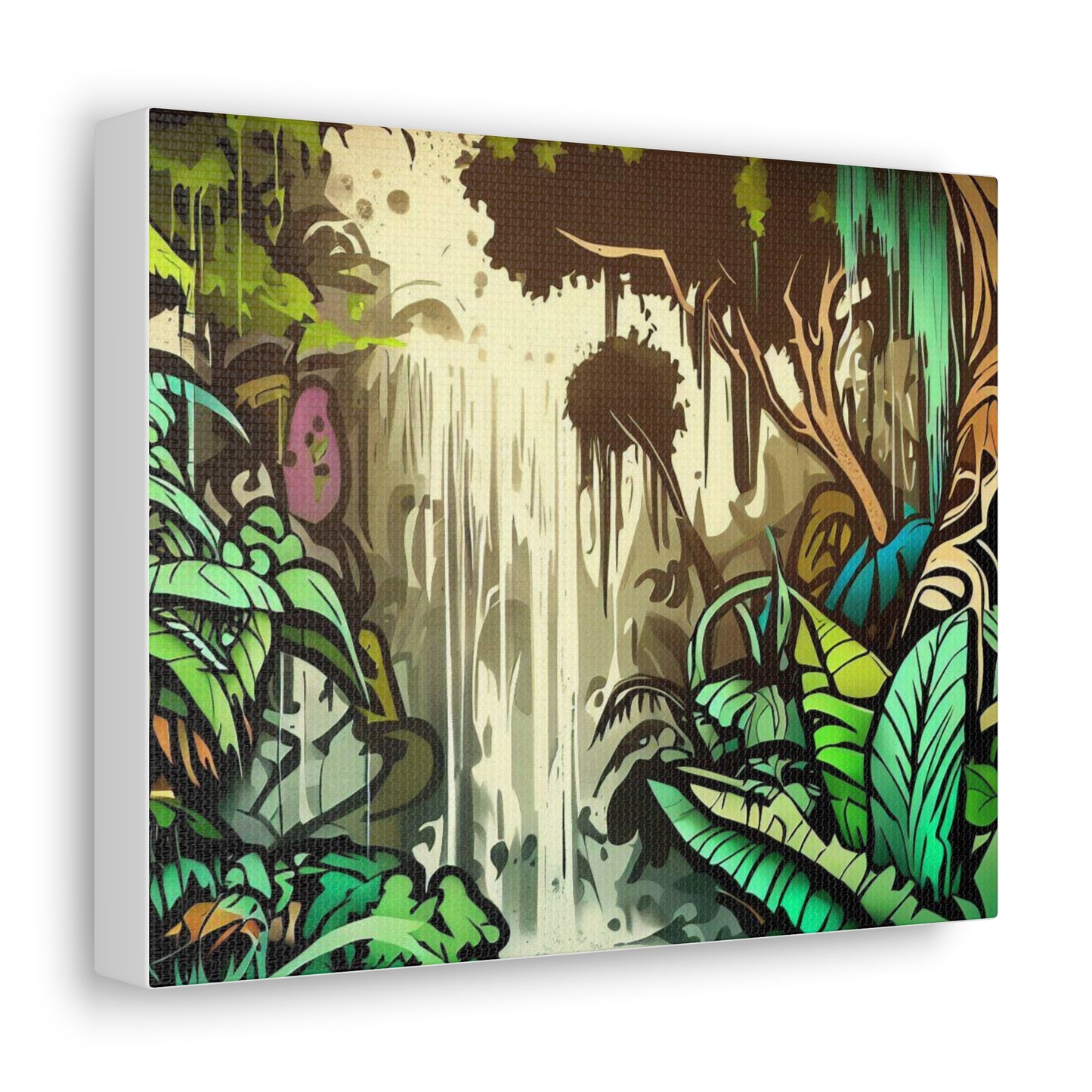 Jungle Waterfall, Rainforest Waterfall, Graffiti-inspired home decor, Modern street art prints, Graffiti wall art, Street art canvas art, Graffiti artist prints 10″ x 8″ Premium Gallery Wraps (1.25″)