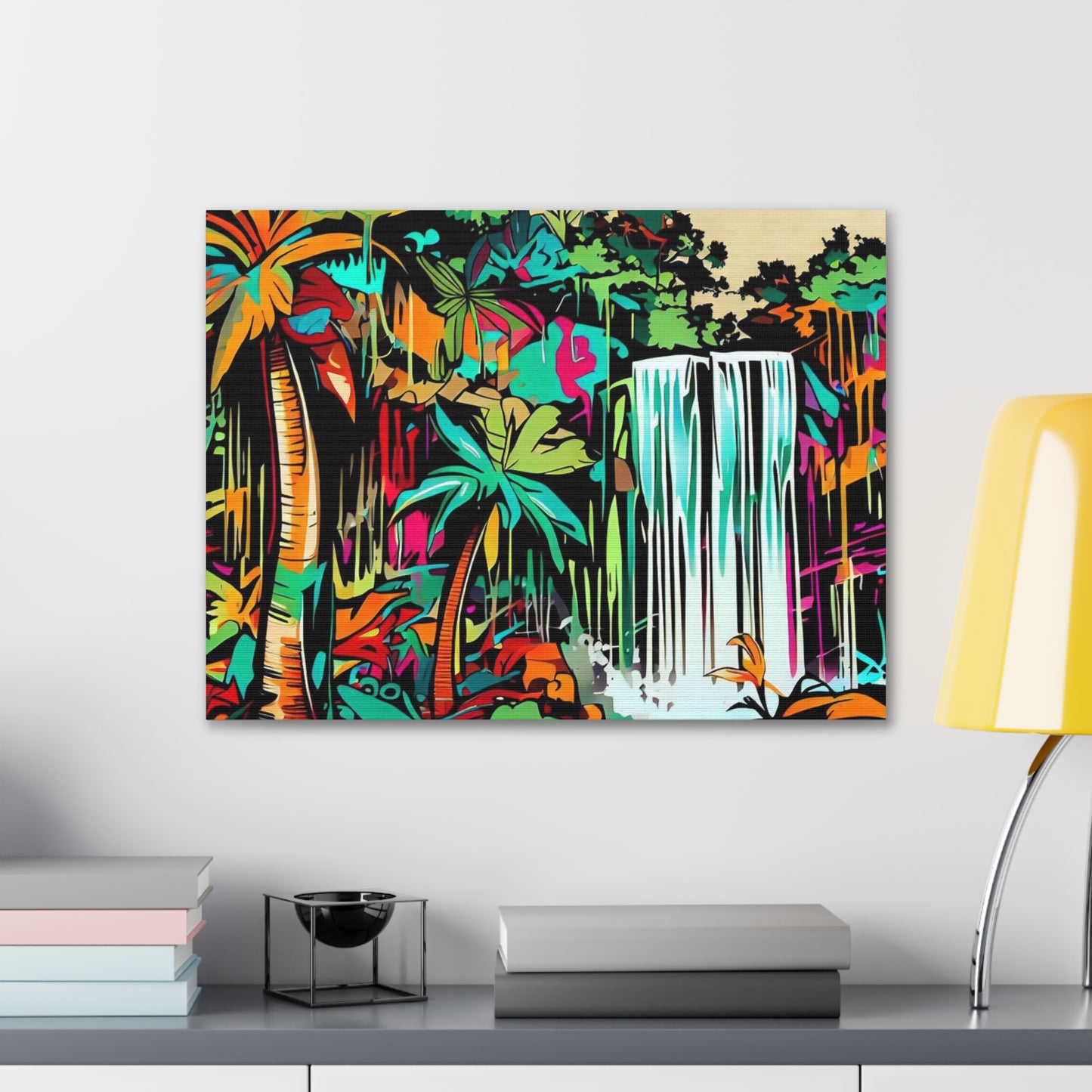 Jungle Waterfall, Rainforest Waterfall, Graffiti-inspired home decor, Modern street art prints, Graffiti wall art, Street art canvas art, Graffiti artist prints - SaviTraviDesigns