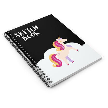 Unicorn Notebook, Sketch Book, Spiral Notebook, Ruled Line, Black, Workout Journal - SaviTraviDesigns