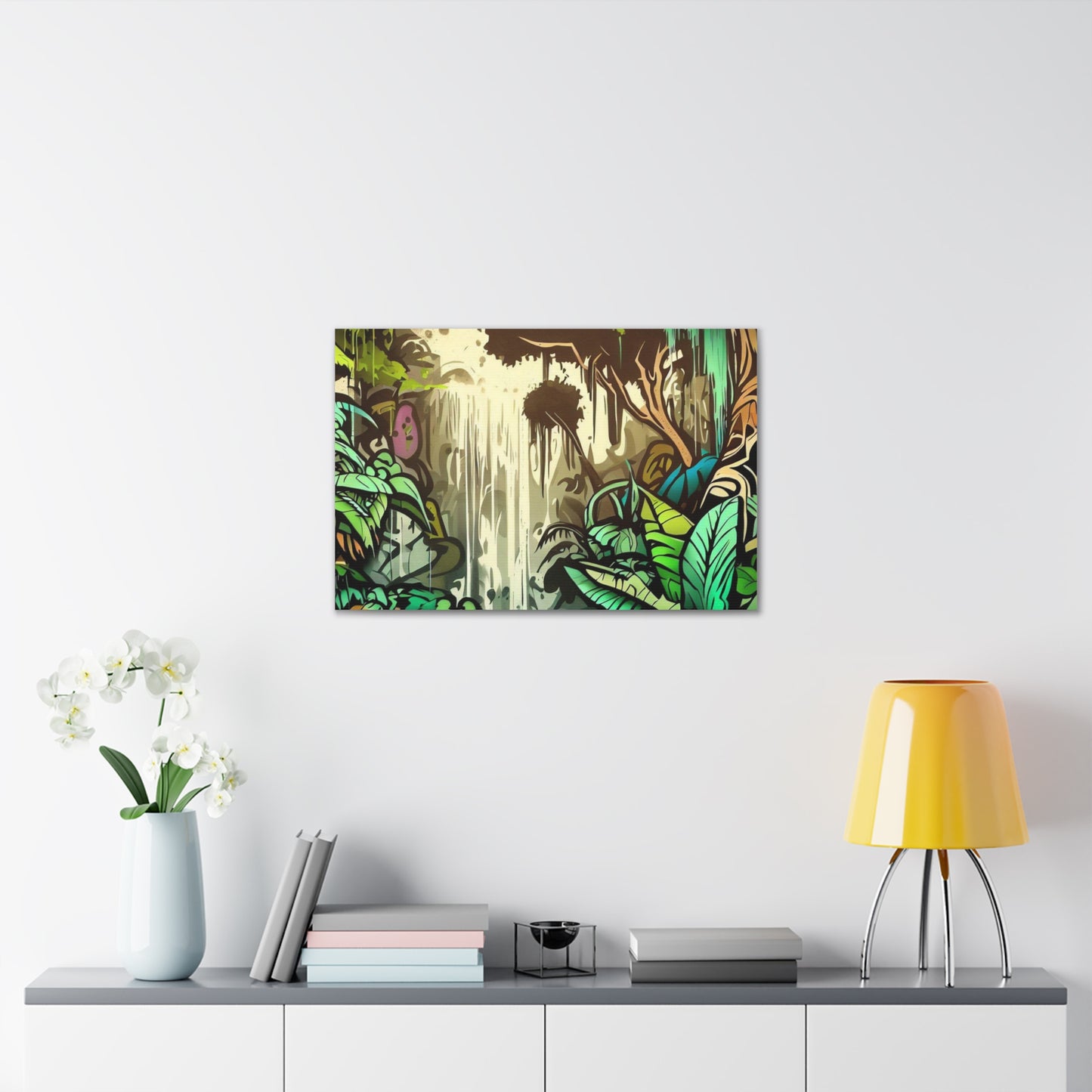 Jungle Waterfall, Rainforest Waterfall, Graffiti-inspired home decor, Modern street art prints, Graffiti wall art, Street art canvas art, Graffiti artist prints