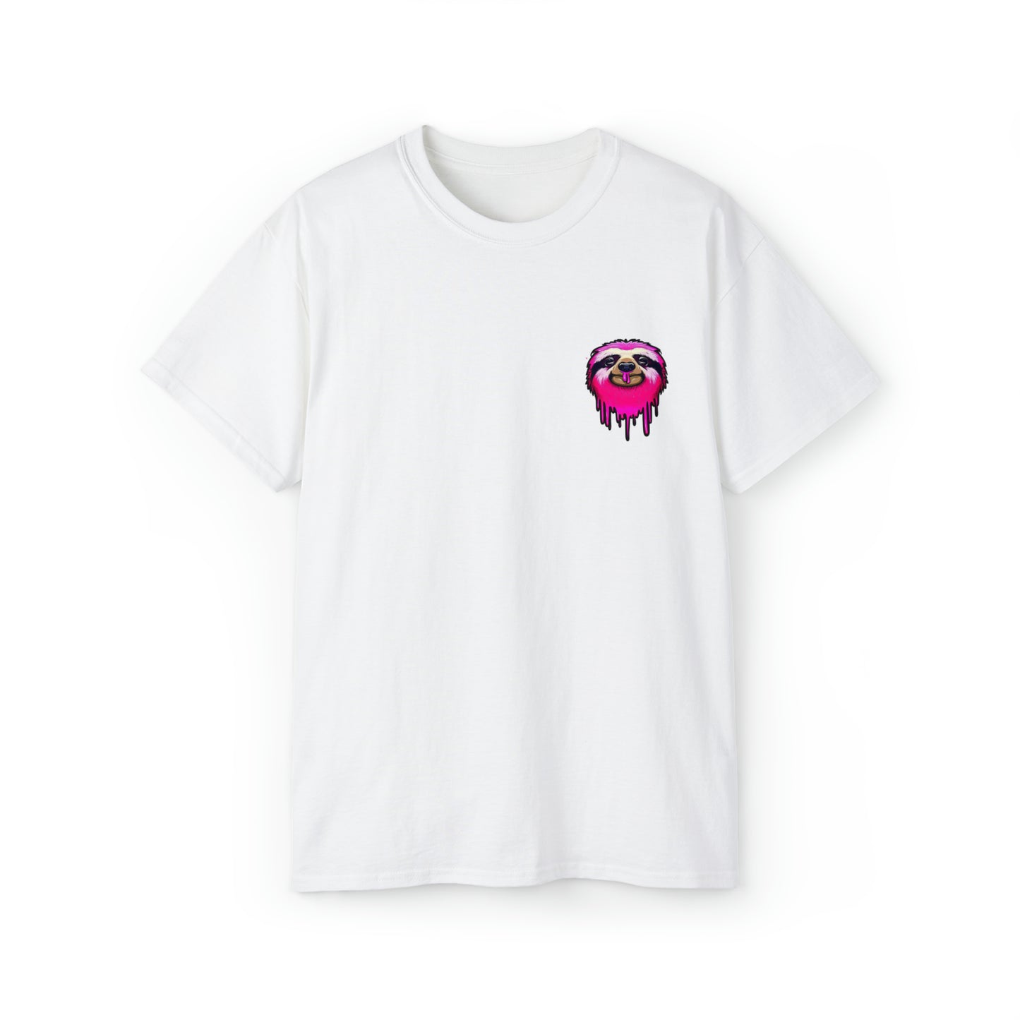 Graffiti Tshirt, Sloth Tshirt, Graphic T-Shirt, Unisex Ultra Cotton Tee, Pink Sloth White