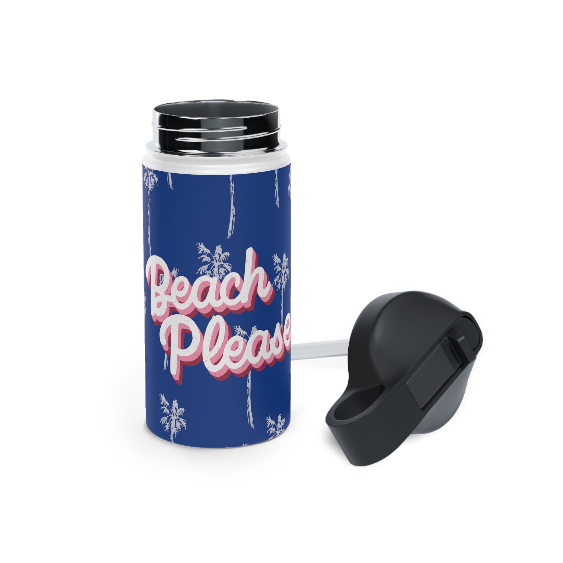 Beach Please water bottle, design water bottle, Stainless Steel Water Bottle, Standard Lid - SaviTraviDesigns