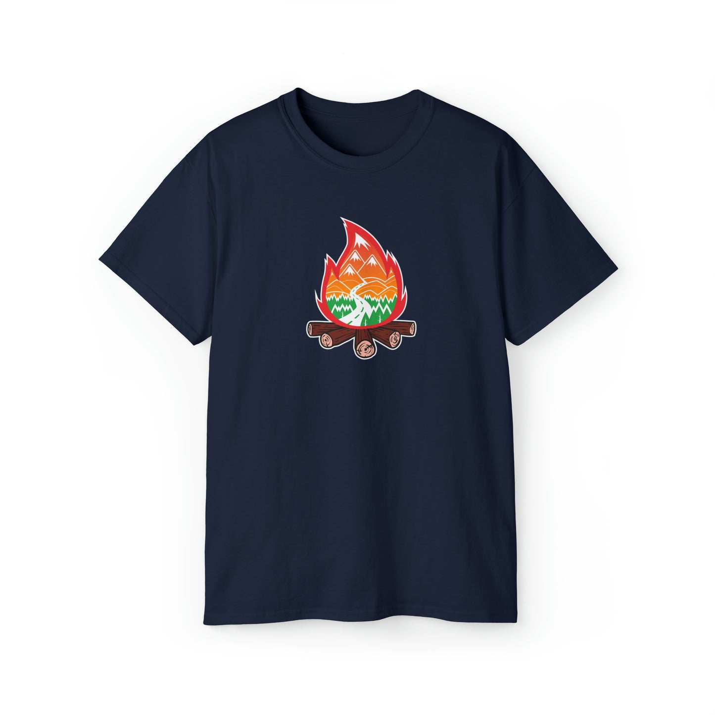 Wanderlust Campfire | Hiking & Camping Tee | Nature-Inspired Outdoor Apparel Navy