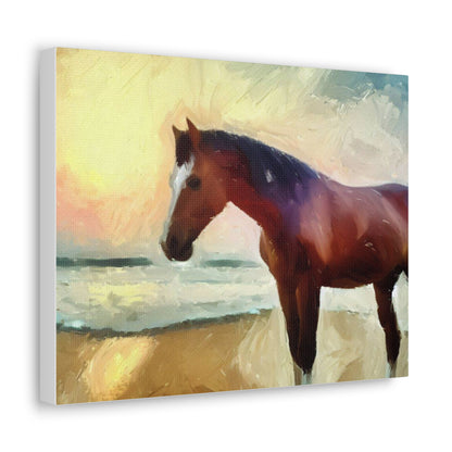 Horse wall art, beach wall art, ocean art, Canvas Gallery Wraps, Horse Beach, Sunset Beach - SaviTraviDesigns