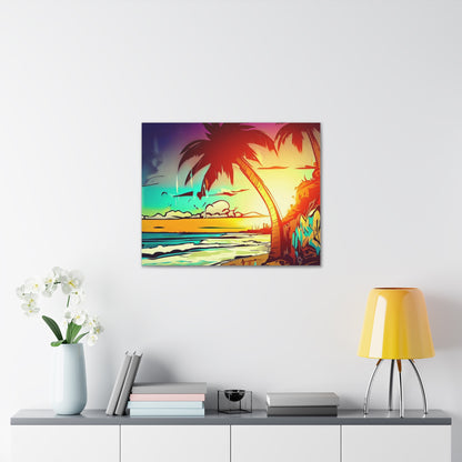 Graffiti Palm Tree, Sunset Beach, Graffiti art prints, Street art canvas, Urban art decor, Graffiti-style wall art, Graffiti canvas prints, Street art posters 30″ x 24″ Premium Gallery Wraps (1.25″)