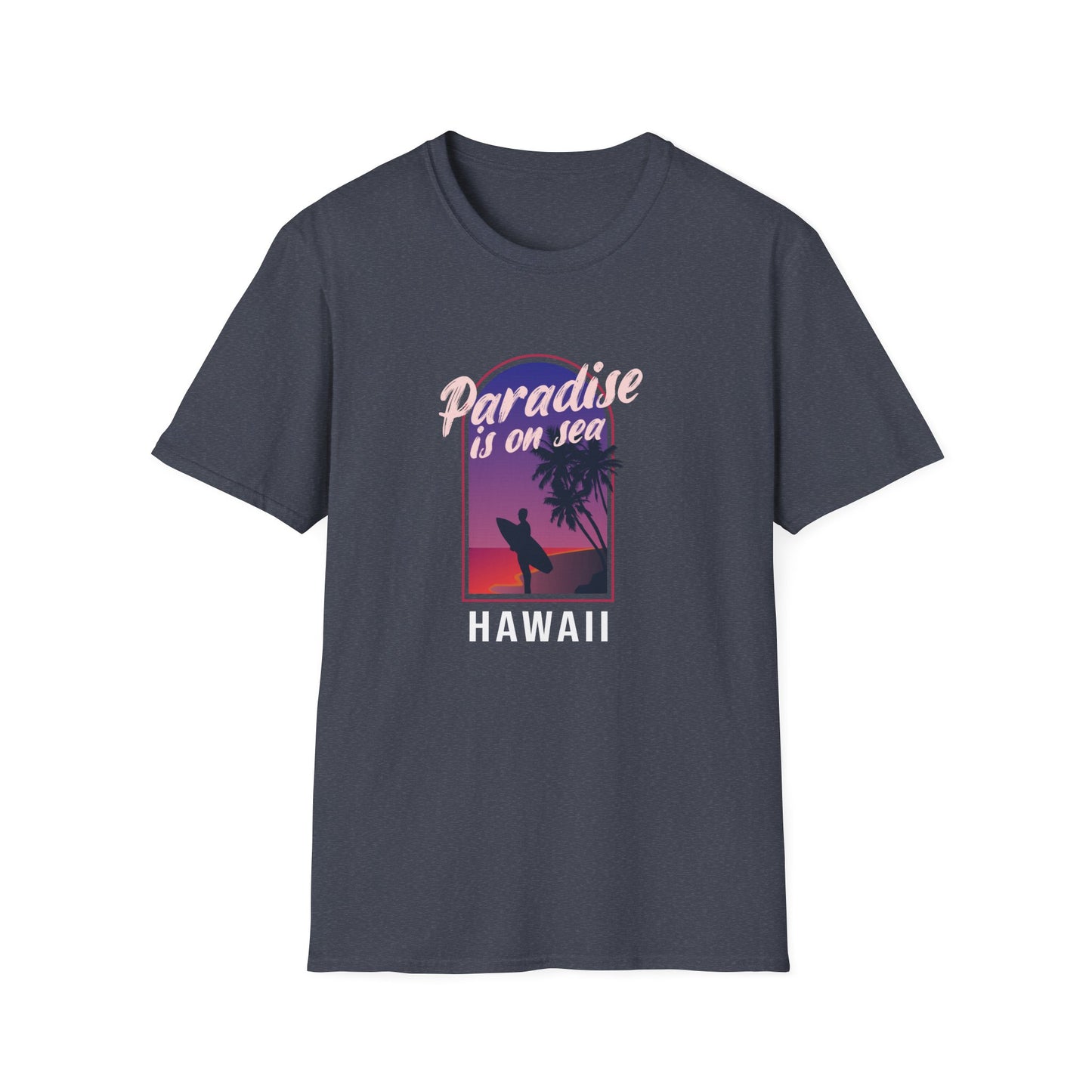 Paradise Is In Hawaii Beachwear Graphic T Shirt Heather Navy