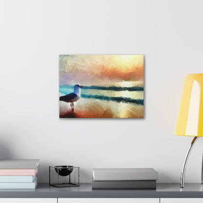 Sunset wall art, beach wall art, ocean art, Canvas Gallery Wraps, Seagull Beach