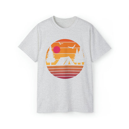 Sunset Camping Silhouette | Hiking & Camping Tee | Nature-Inspired Outdoor Apparel Ash