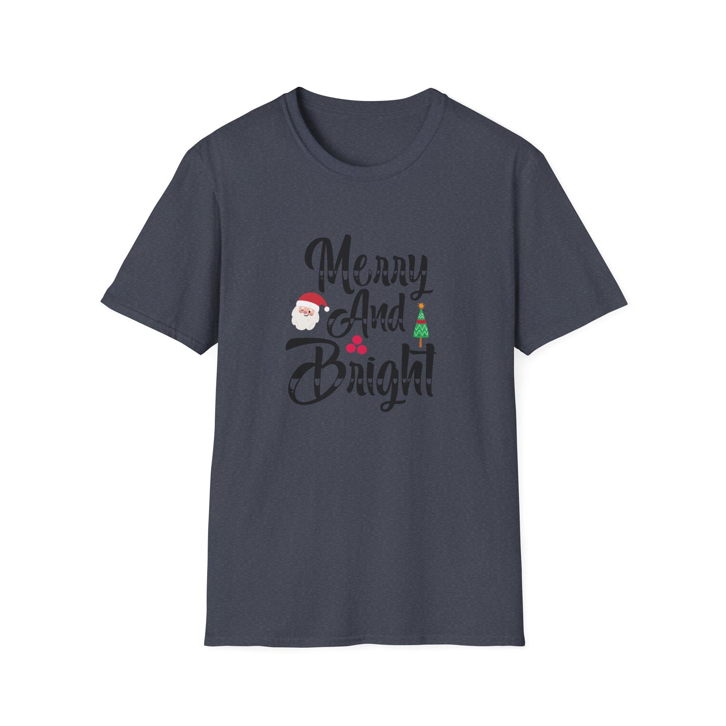 Merry And Bright Christmas Graphic Shirt Heather Navy