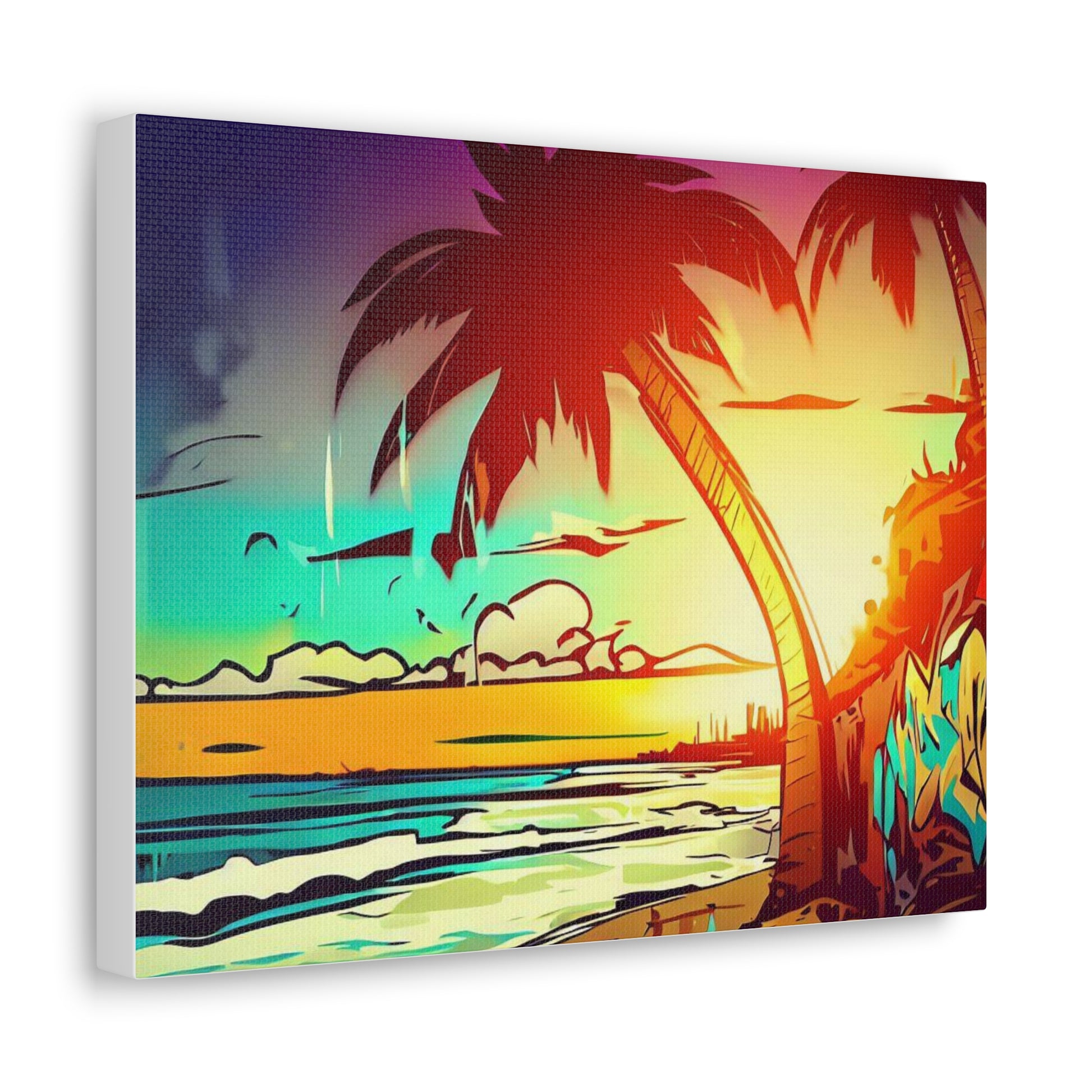 Graffiti Palm Tree, Sunset Beach, Graffiti art prints, Street art canvas, Urban art decor, Graffiti-style wall art, Graffiti canvas prints, Street art posters