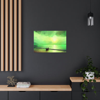 Sailboat Beach, Green Sunset, Beach wall art, sunset art, ocean art, Canvas Gallery Wraps