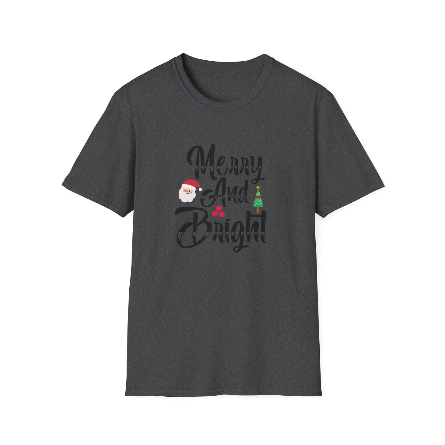 Merry And Bright Christmas Graphic Shirt Dark Heather