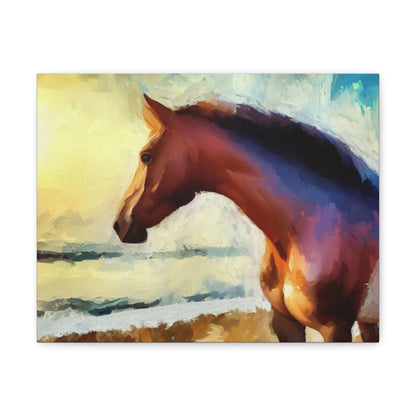 Horse wall art, beach art, ocean art, Canvas Gallery Wraps, Horse Beach, Sunset Beach - SaviTraviDesigns