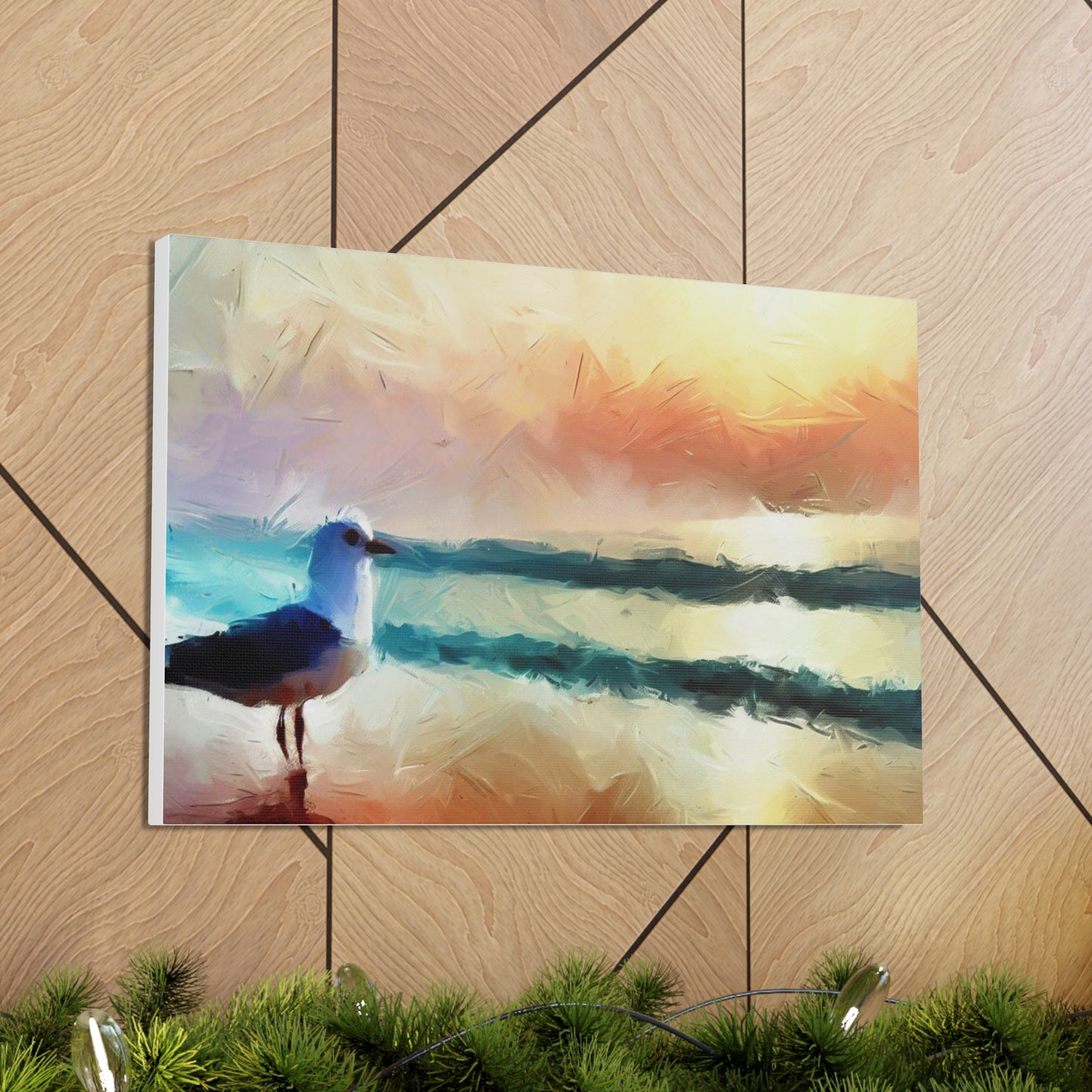 Sunset wall art, beach wall art, ocean art, Canvas Gallery Wraps, Seagull Beach