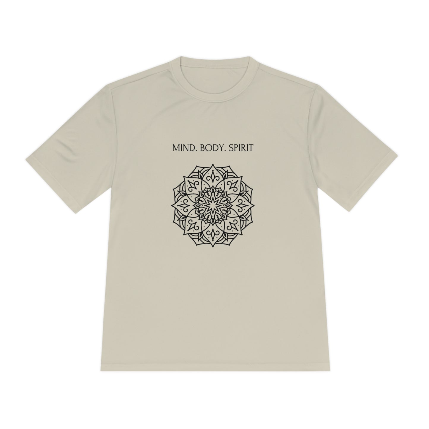 Mind Body Spirit Shirt, Graphic T-shirt, Moisture Wicking Tee Sand