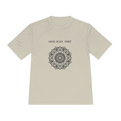 Mind Body Spirit Shirt, Graphic T-shirt, Moisture Wicking Tee Sand