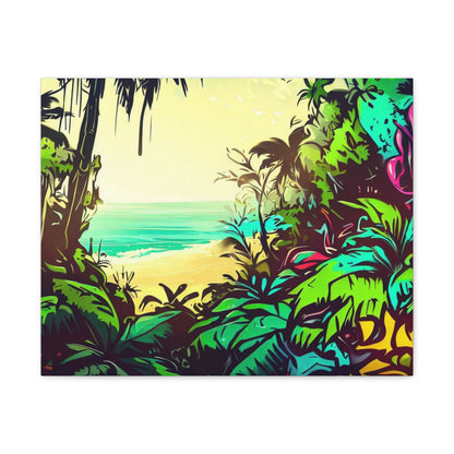 Jungle Beach, Rainforest Ocean, Graffiti-inspired home decor, Modern street art prints, Graffiti wall art, Street art canvas art, Graffiti artist prints - SaviTraviDesigns