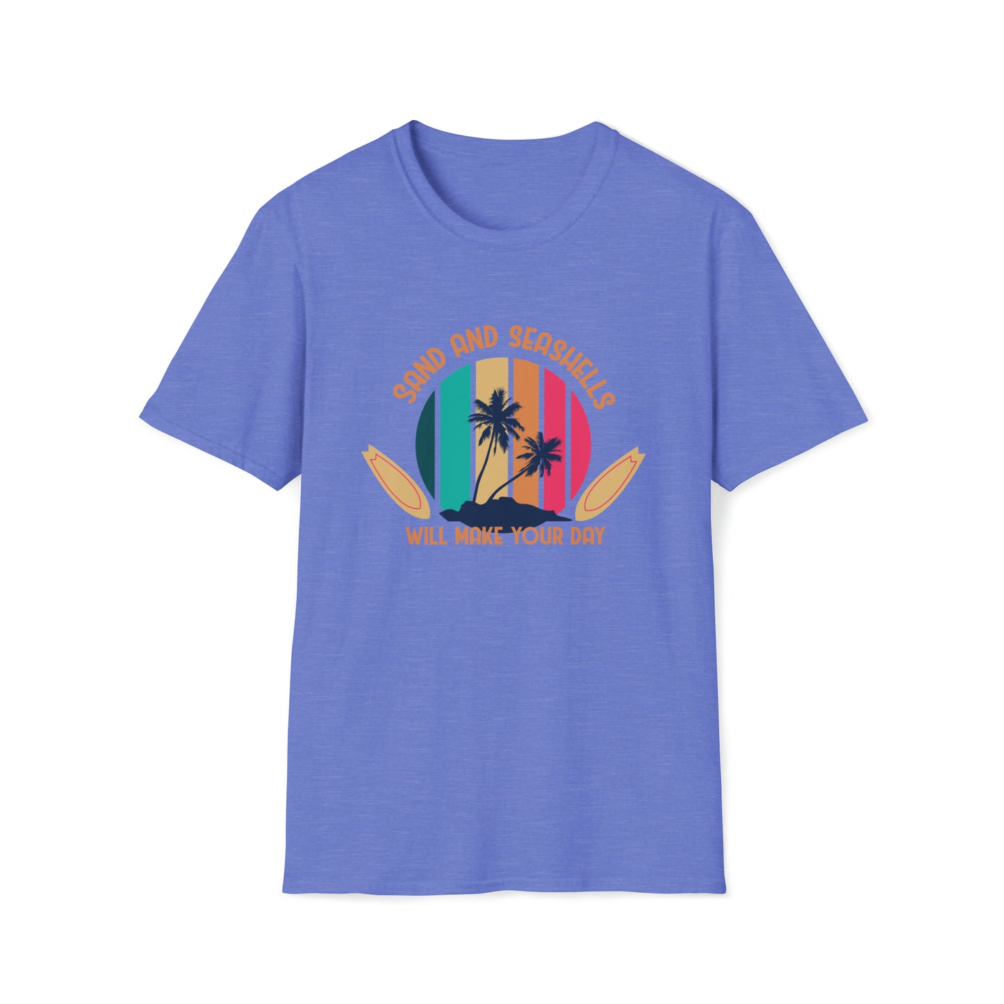 Sand Sun Seashells Will Make Your Day |Beach Lifestyle Shirts | Summer Vibe Apparel Heather Royal