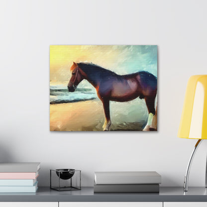 Horse wall art, Beach wall art, ocean art, Canvas Gallery Wraps, Horse Beach, Sunset Beach - SaviTraviDesigns