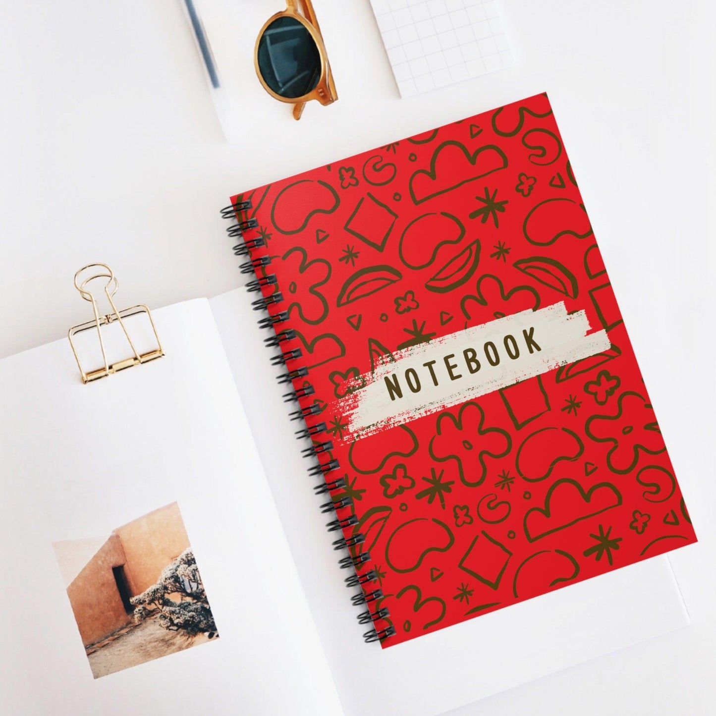 Pattern, Design Spiral Notebook, Spiral Notebook, Ruled Line, Red, Workout Journal - SaviTraviDesigns