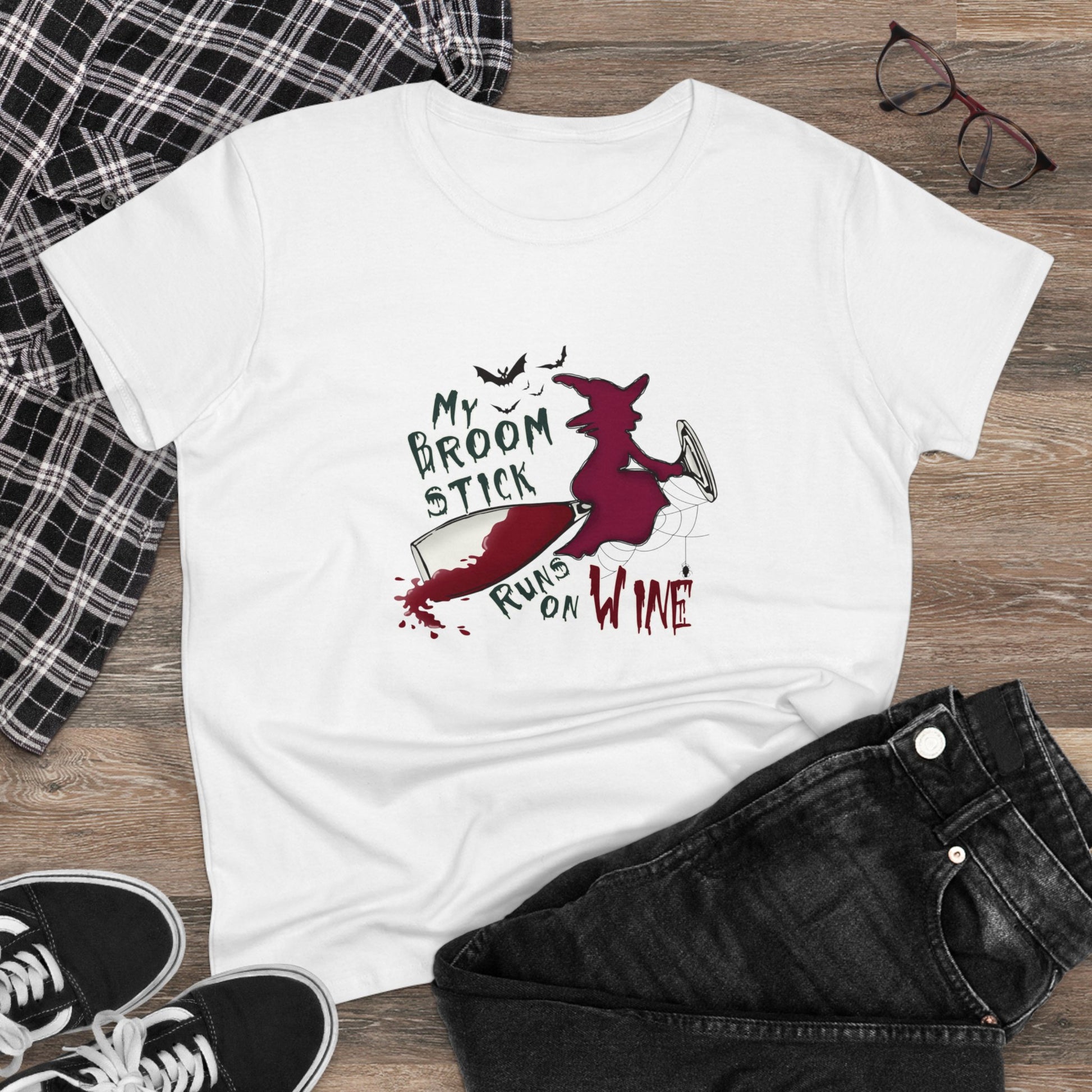 My Broomstick Runs On Wine, Halloween Graphic Shirts, Spooky Halloween Shirts, Scary Halloween Shirt Designs, Cute Halloween Graphic Tees, Funny Halloween Shirt Ideas - SaviTraviDesigns