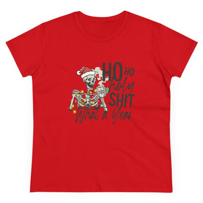 Ho Ho Holy Shit, What A Year, Christmas Graphic Shirts, Festive Holiday T-Shirts, Ugly Christmas Sweater Tees, Funny Christmas Shirt Designs, Cute Xmas Graphic Tees Red