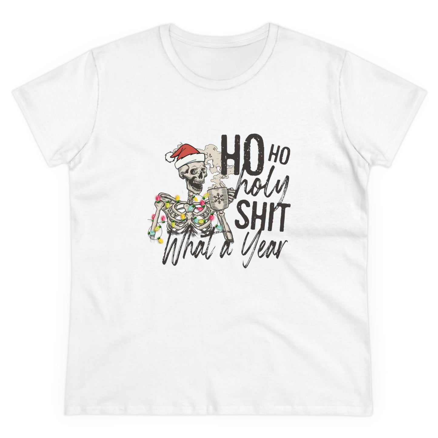 Ho Ho Holy Shit, What A Year, Christmas Graphic Shirts, Festive Holiday T-Shirts, Ugly Christmas Sweater Tees, Funny Christmas Shirt Designs, Cute Xmas Graphic Tees White