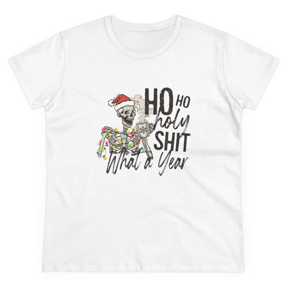 Ho Ho Holy Shit, What A Year, Christmas Graphic Shirts, Festive Holiday T-Shirts, Ugly Christmas Sweater Tees, Funny Christmas Shirt Designs, Cute Xmas Graphic Tees White