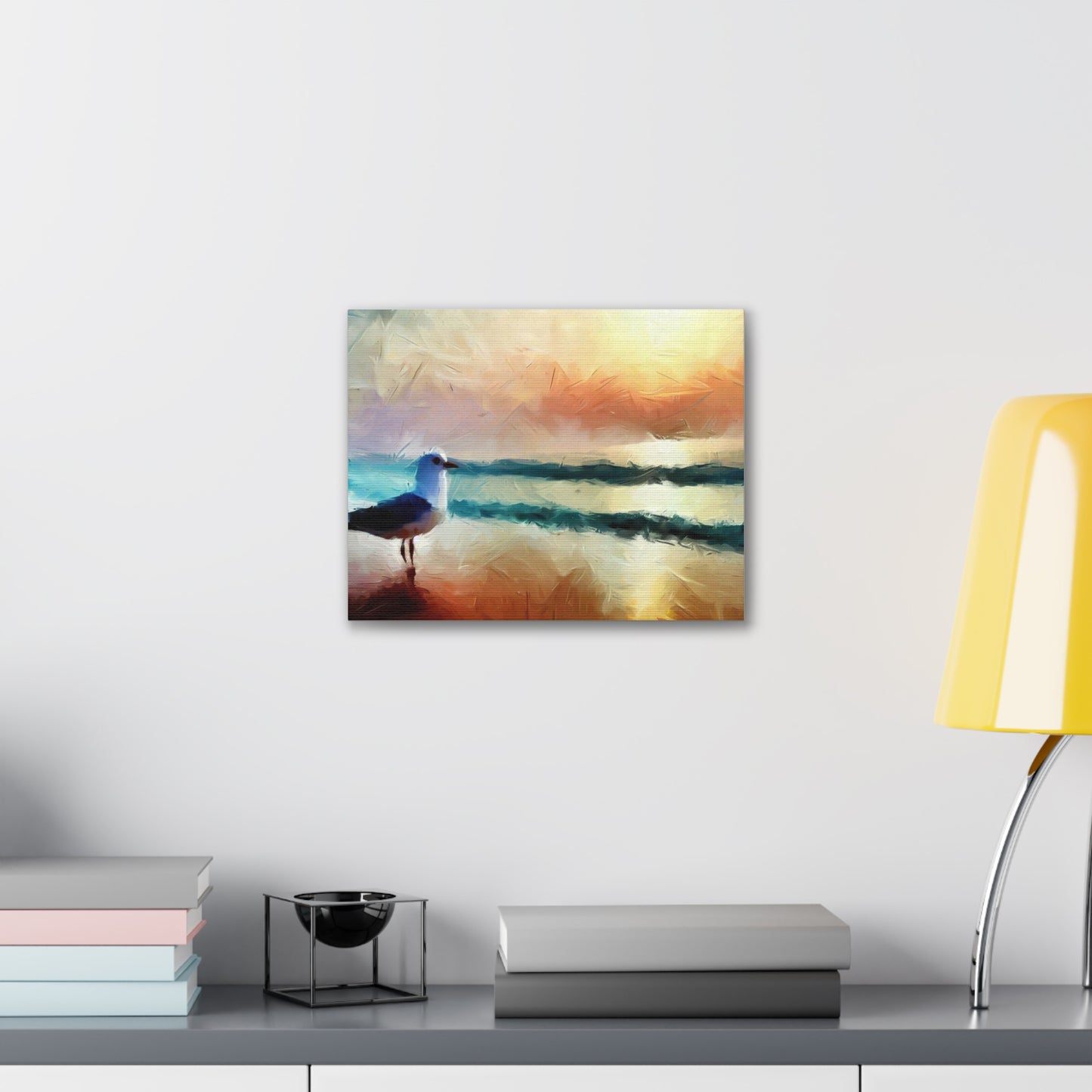 Sunset wall art, beach wall art, ocean art, Canvas Gallery Wraps, Seagull Beach